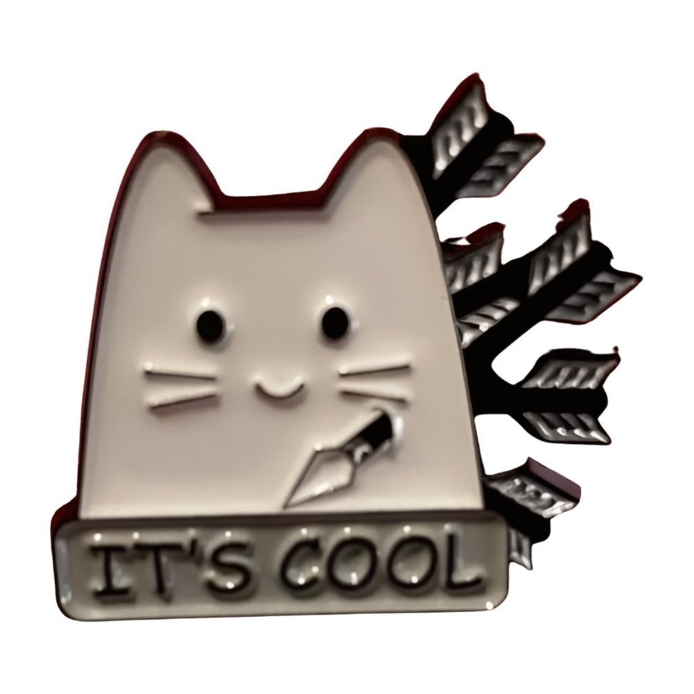 5/$20 Its Cool Cat with Arrows in Back Funny Lapel Pin Fur Mom Y2K